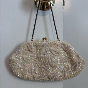 Vintage Cream Beaded and Sequin Clutch